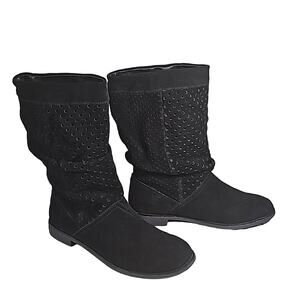Toms Serra Perforated Suede Slouch Black Boots Womens Size 8